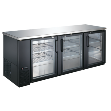Admiral Craft USBB-9028G Black 3 Glass Door Refrigerated Back Bar Storage Cabinet, 115 Volts