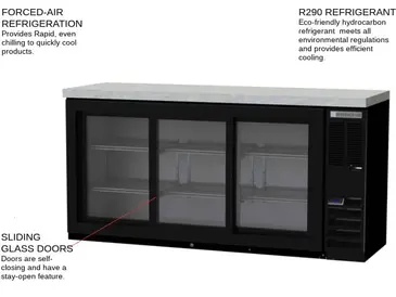 Beverage Air BB72HC-1-GS-S-27 Black 3 Glass Door Refrigerated Back Bar Storage Cabinet, 115 Volts