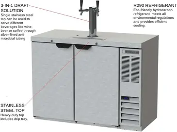 Beverage Air DD48HC-1-S 2 Taps 1/2 Barrel Draft Beer Cooler - Stainless Steel, 2 Kegs Capacity, 115 Volts