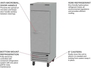 Beverage Air HBR23HC-1 27.25'' 23.1 cu. ft. Bottom Mounted 1 Section Solid Door Reach-In Refrigerator