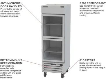 Beverage Air HBR23HC-1-HG 27.25'' 23.1 cu. ft. Bottom Mounted 1 Section Glass Half Door Reach-In Refrigerator