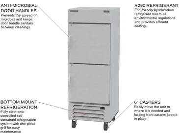 Beverage Air HBR27HC-1-HS 30'' 25.88 cu. ft. Bottom Mounted 1 Section Solid Half Door Reach-In Refrigerator