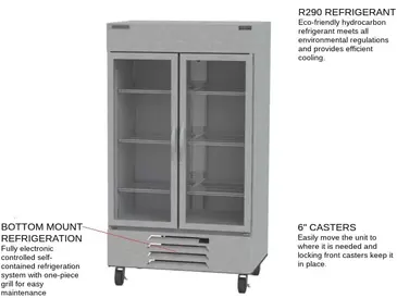 Beverage Air HBR44HC-1-G 47'' 40.2 cu. ft. Bottom Mounted 2 Section Glass Door Reach-In Refrigerator