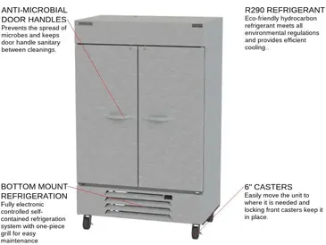 Beverage Air HBR49HC-1 52'' 46.15 cu. ft. Bottom Mounted 2 Section Solid Door Reach-In Refrigerator