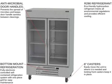 Beverage Air HBR49HC-1-G 52'' 46.13 cu. ft. Bottom Mounted 2 Section Glass Door Reach-In Refrigerator