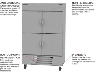 Beverage Air HBR49HC-1-HS 52'' 46.15 cu. ft. Bottom Mounted 2 Section Solid Half Door Reach-In Refrigerator