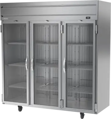 Beverage Air HFS3HC-1G 78.00'' 69.1 cu. ft. Top Mounted 3 Section Glass Door Reach-In Freezer