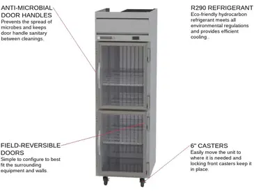 Beverage Air HRPS1HC-1HG 26'' 22.28 cu. ft. Top Mounted 1 Section Glass Half Door Reach-In Refrigerator