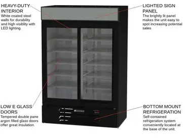 Beverage Air MMR45HC-1-B 52'' Black 2 Section Sliding Refrigerated Glass Door Merchandiser