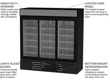 Beverage Air MMR66HC-1-B 75'' Black 3 Section Sliding Refrigerated Glass Door Merchandiser