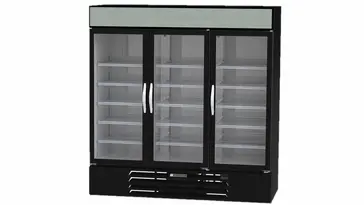 Beverage Air MMR72HC-1-B 75'' Black 3 Section Swing Refrigerated Glass Door Merchandiser