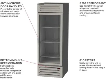 Beverage Air RB23HC-1G 27'' 23.1 cu. ft. Bottom Mounted 1 Section Glass Door Reach-In Refrigerator