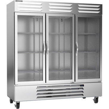 Beverage Air RB72HC-1G 75'' 66.93 cu. ft. Bottom Mounted 3 Section Glass Door Reach-In Refrigerator