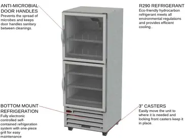 Beverage Air RI18HC-HG 27.25'' 16.85 cu. ft. Bottom Mounted 1 Section Glass Half Door Reach-In Refrigerator