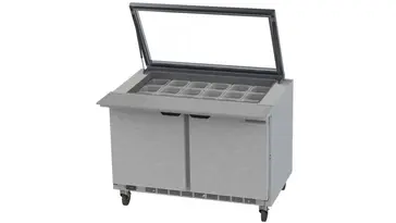 Beverage Air SPE48HC-18M-STL 48'' 2 Door Counter Height Mega Top Refrigerated Sandwich / Salad Prep Table