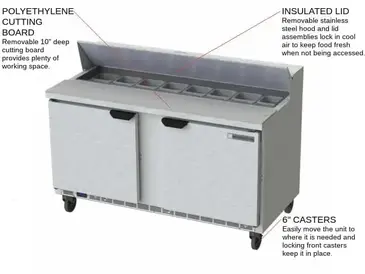 Beverage Air SPE60HC-16 60'' 2 Door Counter Height Refrigerated Sandwich / Salad Prep Table with Standard Top