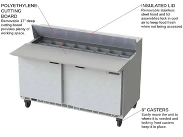 Beverage Air SPE60HC-16C 60'' 2 Door Counter Height Refrigerated Sandwich / Salad Prep Table with Cutting Top