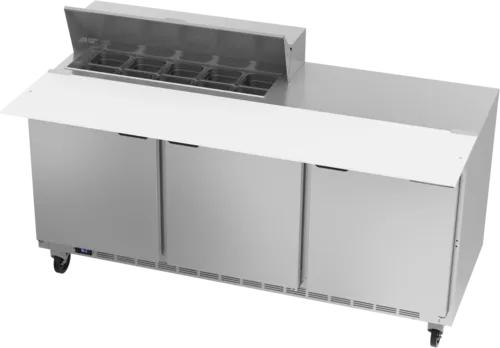 Beverage Air SPE72HC-10C 72'' 3 Door Counter Height Refrigerated Sandwich / Salad Prep Table with Cutting Top