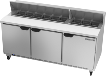 Beverage Air SPE72HC-18 72'' 3 Door Counter Height Refrigerated Sandwich / Salad Prep Table with Standard Top