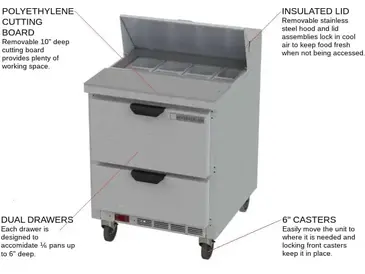 Beverage Air SPED27HC-B 27'' 2 Drawer Counter Height Refrigerated Sandwich / Salad Prep Table with Standard Top