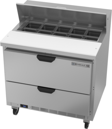 Beverage Air SPED36HC-10-2 36'' 2 Drawer Counter Height Refrigerated Sandwich / Salad Prep Table with Standard Top