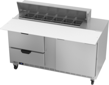 Beverage Air SPED60HC-12C-2 60'' 1 Door 2 Drawer Counter Height Refrigerated Sandwich / Salad Prep Table with Cutting Top