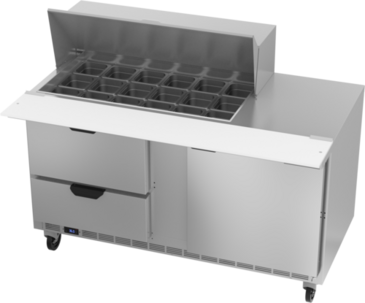 Beverage Air SPED60HC-18M-2 60'' 1 Door 2 Drawer Counter Height Mega Top Refrigerated Sandwich / Salad Prep Table