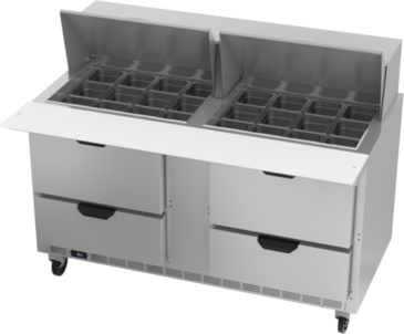 Beverage Air SPED60HC-24M-4 60'' 4 Drawer Counter Height Mega Top Refrigerated Sandwich / Salad Prep Table