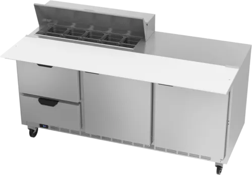 Beverage Air SPED72HC-10C-2 72'' 2 Door 2 Drawer Counter Height Refrigerated Sandwich / Salad Prep Table with Cutting Top