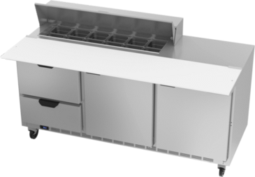 Beverage Air SPED72HC-12C-2 72'' 2 Door 2 Drawer Counter Height Refrigerated Sandwich / Salad Prep Table with Cutting Top