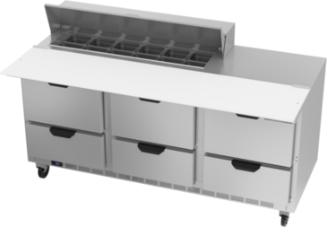 Beverage Air SPED72HC-12C-6 72'' 6 Drawer Counter Height Refrigerated Sandwich / Salad Prep Table with Cutting Top