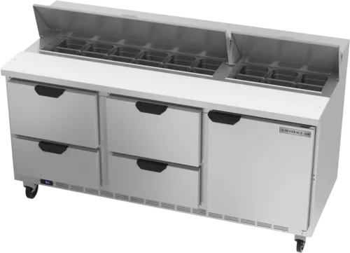 Beverage Air SPED72HC-18-4 72'' 1 Door 4 Drawer Counter Height Refrigerated Sandwich / Salad Prep Table with Standard Top