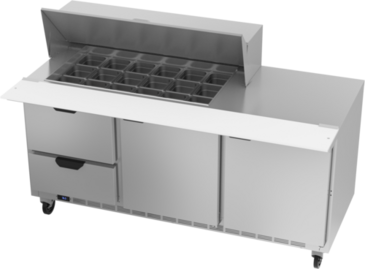 Beverage Air SPED72HC-18M-2 72'' 2 Door 2 Drawer Counter Height Mega Top Refrigerated Sandwich / Salad Prep Table