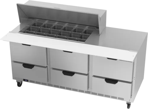 Beverage Air SPED72HC-18M-6 72'' 6 Drawer Counter Height Mega Top Refrigerated Sandwich / Salad Prep Table