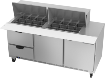Beverage Air SPED72HC-24M-2 72'' 2 Door 2 Drawer Counter Height Mega Top Refrigerated Sandwich / Salad Prep Table