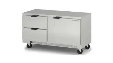 Beverage Air UCFD60AHC-2 60'' 2 Section Undercounter Freezer with 1 Right Hinged Solid Door 2 Drawers and Front Breathing Compressor