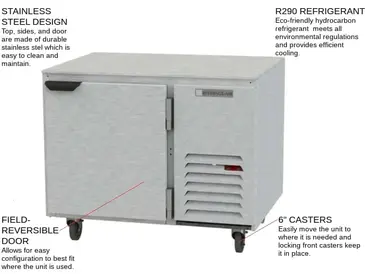 Beverage Air UCR41AHC 41'' 1 Section Undercounter Refrigerator with 1 Right Hinged Solid Door and Front Breathing Compressor