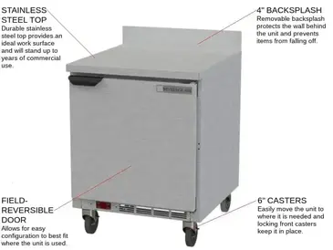 Beverage Air WTF27AHC 27'' 1 Door Counter Height Worktop Freezer with Side / Rear Breathing Compressor - 6.13 cu. ft.
