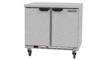 Beverage Air WTF36AHC-FLT 36'' 2 Door Counter Height Worktop Freezer with Side / Rear Breathing Compressor - 8.69 cu. ft.