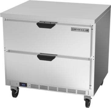 Beverage Air WTFD36AHC-2-FLT 36'' 2 Drawer Counter Height Worktop Freezer with Side / Rear Breathing Compressor - 8.5 cu. ft.