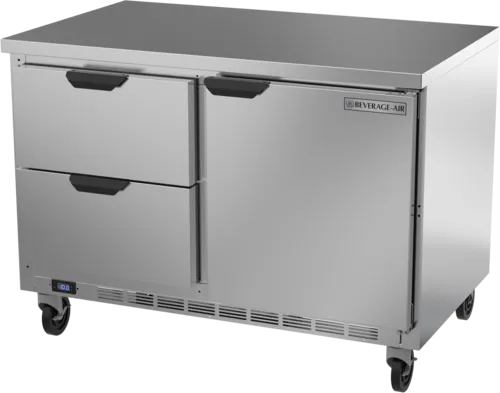 Beverage Air WTFD48AHC-2-FLT 48'' 1 Door 2 Drawer Counter Height Worktop Freezer with Side / Rear Breathing Compressor - 13.9 cu. ft.