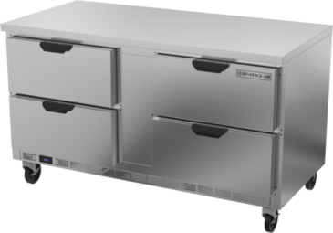 Beverage Air WTFD60AHC-4-FLT 60'' 4 Drawer Counter Height Worktop Freezer with Side / Rear Breathing Compressor - 17.1 cu. ft.
