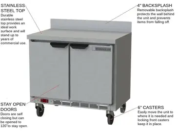 Beverage Air WTR34HC 34'' 2 Door Counter Height Worktop Refrigerator with Side / Rear Breathing Compressor - 5.5 cu. ft.