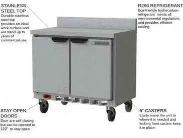 Beverage Air WTR34HC-FIP 34'' 2 Door Counter Height Worktop Refrigerator with Side / Rear Breathing Compressor - 5.5 cu. ft.