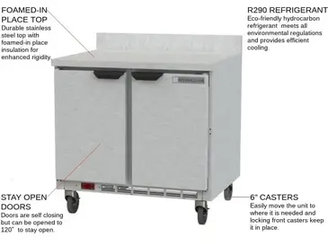 Beverage Air WTR36AHC-FIP 36'' 2 Door Counter Height Worktop Refrigerator with Side / Rear Breathing Compressor - 8.5 cu. ft.