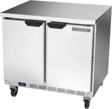 Beverage Air WTR36AHC-FLT 36'' 2 Door Counter Height Worktop Refrigerator with Side / Rear Breathing Compressor - 8.5 cu. ft.