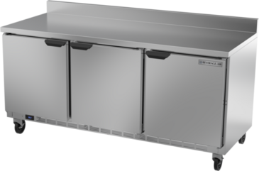 Beverage Air WTR72AHC-FIP 72'' 3 Door Counter Height Worktop Refrigerator with Side / Rear Breathing Compressor - 21.5 cu. ft.