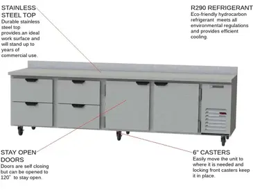 Beverage Air WTRD119AHC-4 119'' 2 Door 4 Drawer Counter Height Worktop Refrigerator with Side / Rear Breathing Compressor - 52.5 cu. ft.