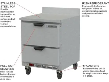 Beverage Air WTRD27AHC-2 27'' 2 Drawer Counter Height Worktop Refrigerator with Side / Rear Breathing Compressor - 7.3 cu. ft.