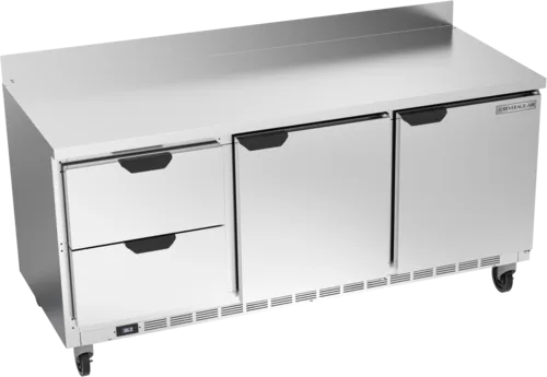 Beverage Air WTRD72AHC-2 72'' 2 Door 2 Drawer Counter Height Worktop Refrigerator with Side / Rear Breathing Compressor - 17.88 cu. ft.